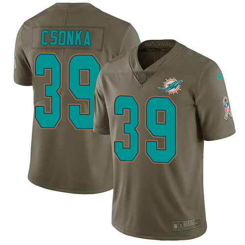 Nike Dolphins #39 Larry Csonka Olive Men's Stitched NFL Limited Salute to Service Jersey - Click Image to Close